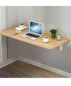 VITION Computer Wall Mount Stand Folding Wall-Mounted Drop-Leaf Table,Metal Folding Shelf Bench Table Bracket (60 x 100cm) Beige