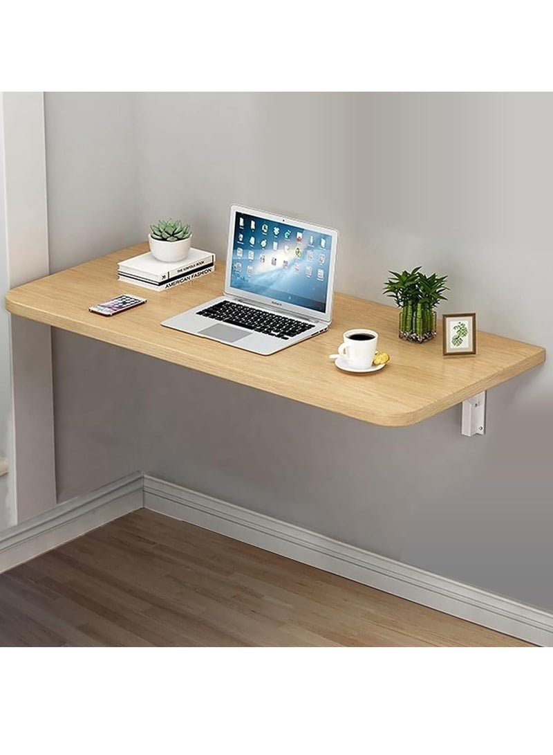 VITION Computer Wall Mount Stand Folding Wall-Mounted Drop-Leaf Table,Metal Folding Shelf Bench Table Bracket (60 x 100cm) Beige