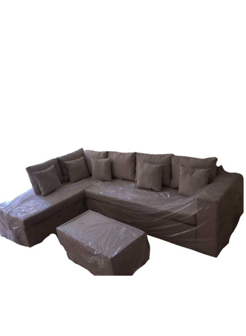 Maharat Al Bahar L Shape-Carbo Modail Valvet Sofa Set With Cushion & Table 5 Seatersgrey 260x80x80