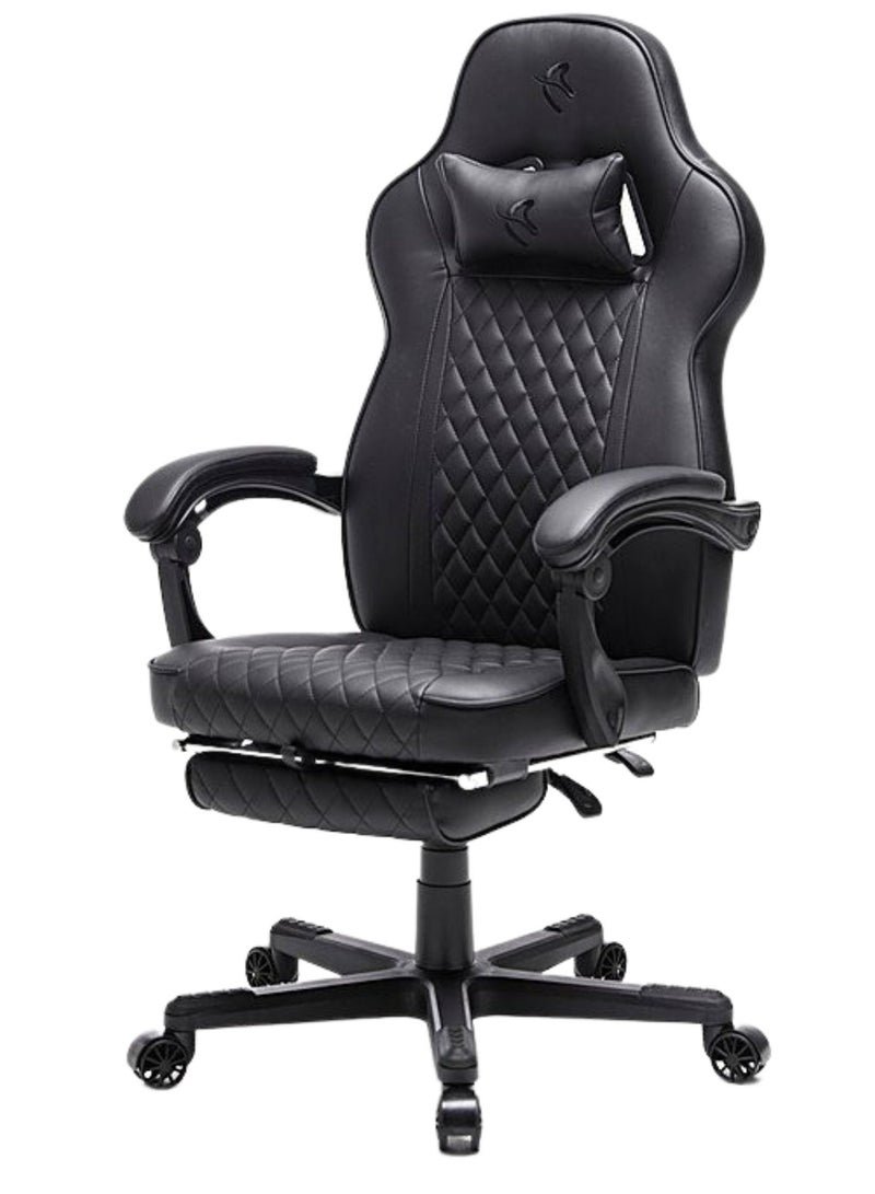 Arozzi Mugello Special Edition Gaming Chair/Office Chair with True Armrest, Footrest, PU Leather, Soft Neck - Pure Black - Image 2