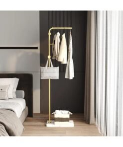 Alternative view of YQbest Gold Coat Racks, Metal Coat Racks Freestanding with Crossbar and 3 Hooks, Modern Coat Hanger with Marble Base, L Shaped Coat Stand for Entryway, Bedroom, Living Room, Office