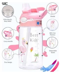 S2C Kids Water Bottle with Straw & Handle - 16 oz BPA Free Kids Water Bottles, Spill Proof Cups for kids, Easy-Clean, Water Bottle With Straw,Kids Water Bottle For School,toddler water bottle