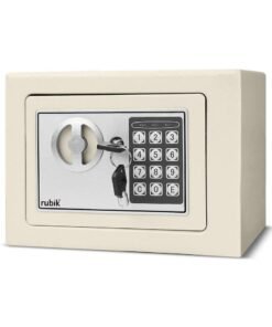 Rubik Small Safe Box with Key and Digital Security Keypad Lock for Home Office Hotel Business Jewelry Money Cash Storage (23x17x17cm) Off White