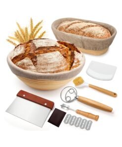 XICEN Sourdough Proofing Basket Kit, 23cm Round and 25cm Oval Banneton Bread Baking Supplies, 2 Bread Proofing Baskets with Sourdough Bread Making Tools,Bread Proofing Basket Set