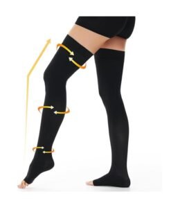 VIUAUAX 15-20 mmHg Open Toe Medical Compression Stockings for Women Men, Thigh High Graduated Compression Socks with Dot Silicone Band, Support Circulation Pressure Stockings for Varicose Veins, Edema L