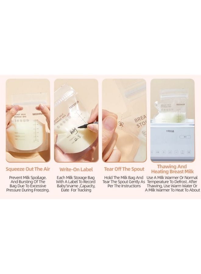 Seednur Breast milk Storage Bags 220ml BPA Free Disposable Milk Storage Bag Ready to Use Breast Milk Storing Bags for Breastfeeding No Leak Milk Freezer Storage Pouches 120 Bags - Image 3