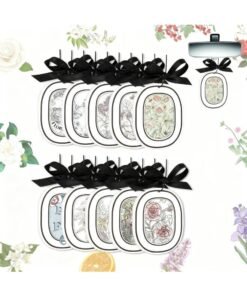 Sanlan 10PCS Car Air Fresheners Hanging Sachets – Long Lasting Odor Eliminator for Cars, Wardrobe, Bathroom, Bedroom – Alcohol-Free Botanical Fragrance Cotton Pendants with Ribbon