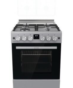 Gorenje 60 cm Freestanding Combi Cooker GK6C40S – 4-Burner Gas Hob & 71L Fan-Assisted Electric Oven with AquaClean & Cast Iron Pan Supports GK6C40S silver