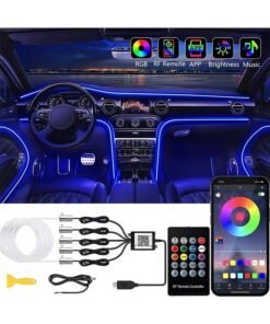 Garlo Interior Car LED Strip Lights with Wireless APP and Remote Control, RGB 5 in 1 Ambient Lighting Kits with 6m Fiber Optic, 16 Million Colors Car Neon Lights, Sync to Music