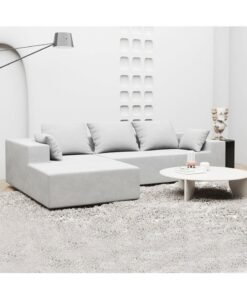 ALWASIT HOME Jeilyn 3 Seater L-Shape Velvet Sofa for Living Room – Modern Corner Sectional, Soft Velvet Upholstery– Off White