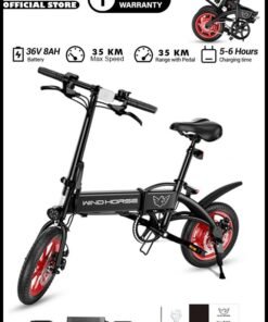 Wind Horse C19 Electric Folding Bike with 350W Brushless Motor, 36V 8AH Battery, Carbon Alloy Frame, 14-Inch Tires, Dual Disk Brake, 35KM Range in Single Charge, Adjustable Seat