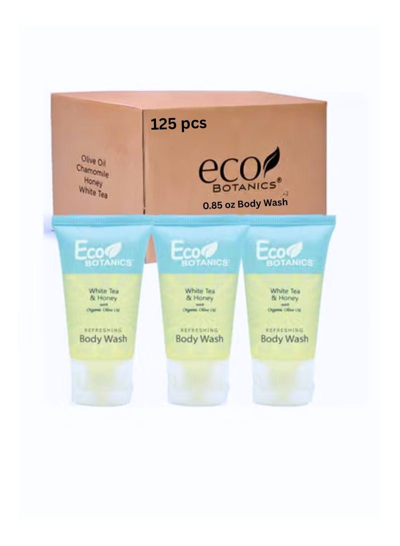 Eco Botanics Bulk Set Pack 125 Transparent Travel-Size Hotel Body Wash With White tea & Honey Extract 30ml