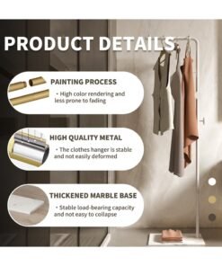 YQbest Metal Coat Rack Freestanding with Natural Marble Base 67” 170cm Entryway Coats Hanger Stand with 3 Hooks, Home Bedroom Hotel Hall Tree for Coats, Hats, Scarves, Clothes, and Handbags