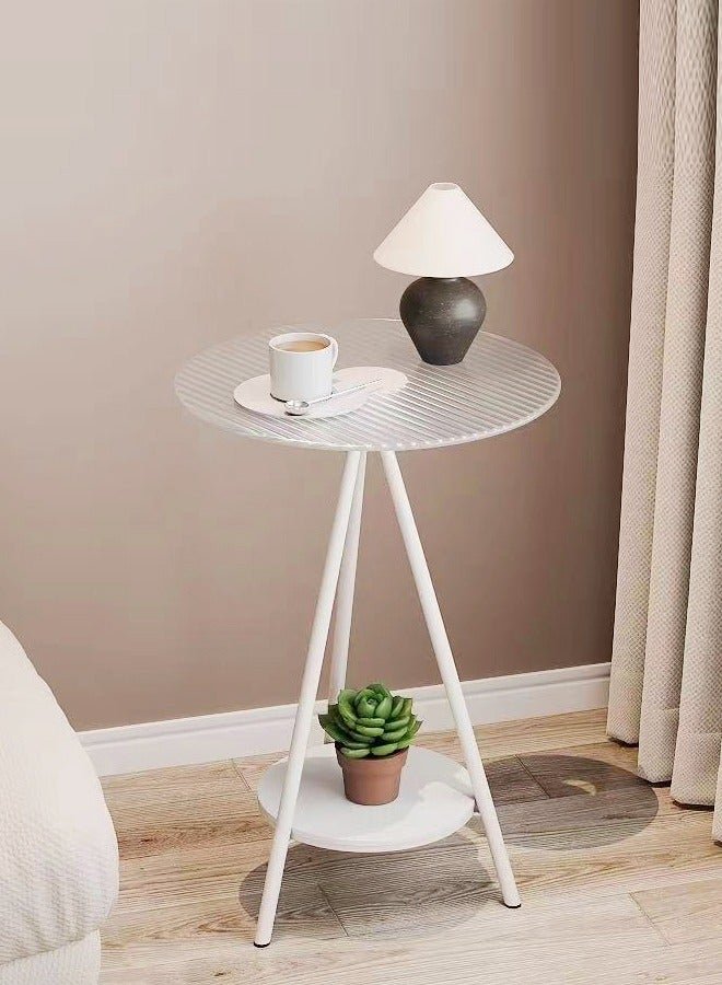 Raffine 2-Tiers Modern Design End Table Round Side Table with Tempered Glass Top and Metal Legs Small Accent Table Snack Tray Table for Living Room Bedroom 40x59 cm