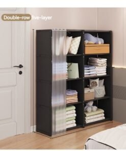 WALALLA 5 Layers Double Row Dustproof Wardrobe For Clothes Side Cabinets Household Bedroom Storage With Door Cover Simple Assembly Storage Cabinet Hanging Wardrobe Rental Room Wardrobe