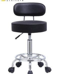 SULSHA PU Leather Desk Stool with Back Office Salon Spa Tattoo Facial Work Home Kitchen Massage with Wheels Black stool