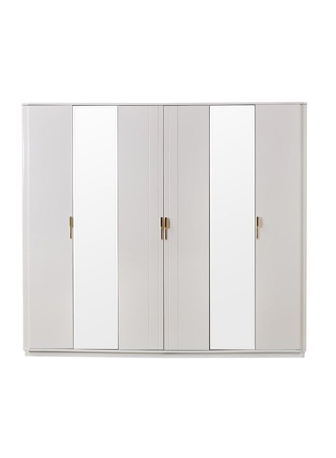 DANUBE HOME Lintell 6 Door Wardrobe Sturdy Closet Clothes Storage Cupboard Modern Design Space Saving Swing Door Cabinet For Bedroom L240.4xW60xH215cm - Cream