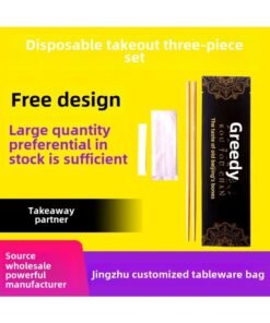 Disposable Chopsticks Three-Piece Set Four-Piece Set Take-Out Tableware Bag Suit Hotel Restaurant Individual Packaging Tableware Chopsticks-Color:Paper Film Bamboo Chopsticks-Specifications:Minimum Order Of 10,000 Sets