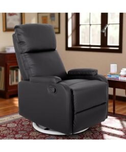 Multi Home Furniture Luxury 360° Swivel Recliner Chair in Premium Faux Leather MH-901-Black – Manual Push Recliner Sofa for Living Room & Lounge (Black)