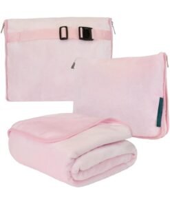 Travel Blanket Pillow, Soft Airplane Blanket Combo Set, Plane Blanket Compact Packable, Flight Essentials Car Pillow, Travelers Gifts Accessories, Luggage Backpack Strap, Pink