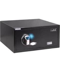 Rubik Wide Biometric Safe Box, Fingerprint & Key Lock, Hotel Style Security Deposit Safe for Cash, Documents, Laptop (RBFPB20, 20x42x37cm) Black