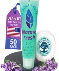 BERGMAN KELLY Round Soap Bars, 2in1 Shampoo & Conditioner 2-Piece Set (Nature Fresh, 1 oz each, 100 pc), Delight Your Guests with Refreshing & Soothing Hotel Amenities & Bulk Toiletries