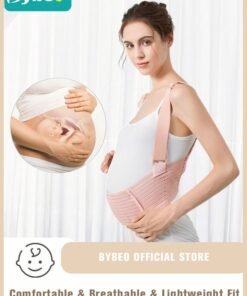 Bybeo Pregnancy Belly Support Band, Adjustable Breathable Maternity Support Belt with Shoulder Strap and Back Support, XL