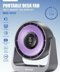 BOMIDI Portable Desk Fan with Smart LED Display, 100 Speed Levels Table Fan with 4000mAh Battery, Adjustable Angle, Quiet Operation For Bedroom Home Office Desktop Travel