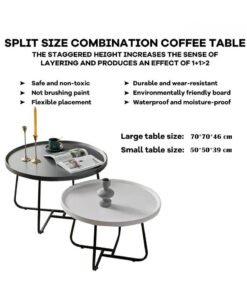 Alternative view of XiuWoo Coffee Table Set of 2, Wood Round End Table Side Tables, Nesting Table Modern Side Table,Medium Density Fiberboard and Metal Frame,Sturdy and Easy Assemblyfor Living Room Bedroom Office Balcony Yard,Black+White 50CM+70CM