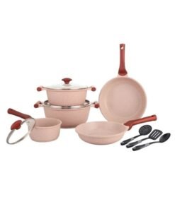 Prestige Essentials Nonstick Pots and Pans Set | Induction Cookware Set 11 Pieces | Non Stick Set Combo | Granite Cooking Set | Fry Pan Non Stick Combo Set - Pink