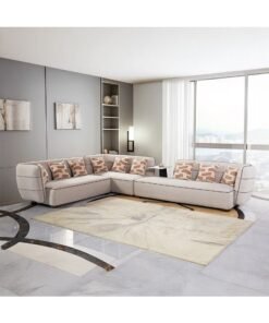 DANUBE HOME Mikhail 7-Seater Fabric Corner Sofa with Table - Beige | Stylish & Durable Solid Wood Design | 2-Year Warranty | Ideal for Cozy Living Rooms | Includes 7 Cushions