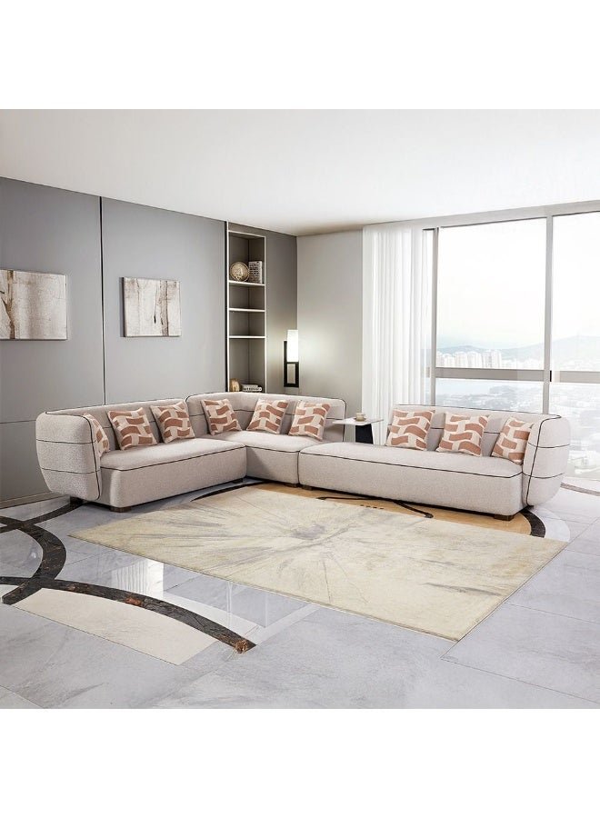 DANUBE HOME Mikhail 7-Seater Fabric Corner Sofa with Table - Beige | Stylish & Durable Solid Wood Design | 2-Year Warranty | Ideal for Cozy Living Rooms | Includes 7 Cushions