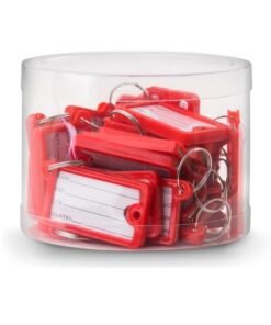 Rubik Large Plastic Key Tags with Labels 30pcs Pack, Durable Key Rings with Labels For Keys Identification, Luggage, Hotels (Red)