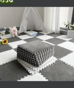 BSQ 12-Piece Plush Puzzle Foam Floor Mat | Interlocking Foam Floor Tiles | Warm Bedside Rug | Comfortable Foam Padding | Thickened Plush EVA Foam Mat | Soft and Durable | 11.8x11.8 Inch Crawling Mat | Thick Plush Floor Mat | DIY Square Carpet | (6 White + 6 Gray Pieces)