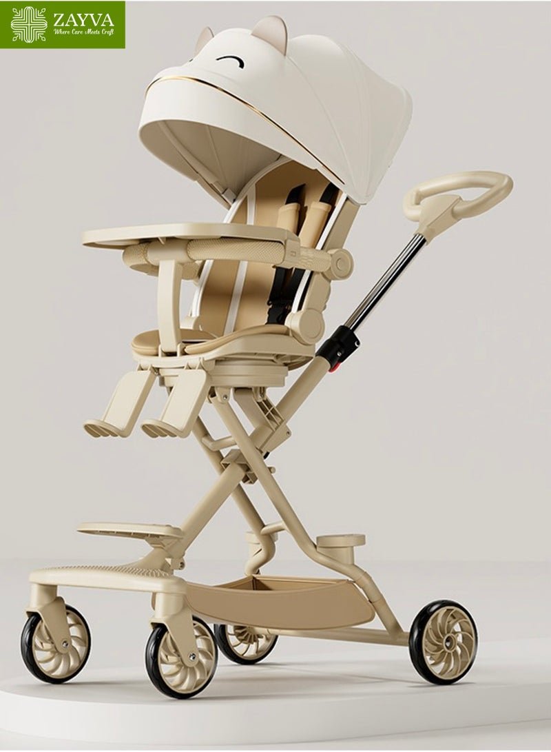 ZAYVA Lightweight Baby Stroller, Multifunctional High-View Travel Stroller, One-Hand Folding for Newborns, Infants & Toddlers, with Detachable Dinner Plate, Adjustable Sunshade, and 180° Reversible Reclining Seat