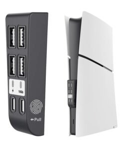 PGTECH [6 Ports] HUB Compatible for PS5 Slim Disc/PS5 Slim Digital 2023 High-Speed Expansion PS5 Slim HUB Extender with 4 USB 2.0+1 Type C 3.1+1 Type C Charging Port for PS5 Slim Accessories-Black