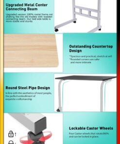 DBLEW Upgraded Metal Base Adjustable Multipurpose Movable Desktop Computer Mobile Laptop Desk Home And Office Desks For Work and Study Moveable Portable Coffee Overbed Tray Bedside Sofa Table