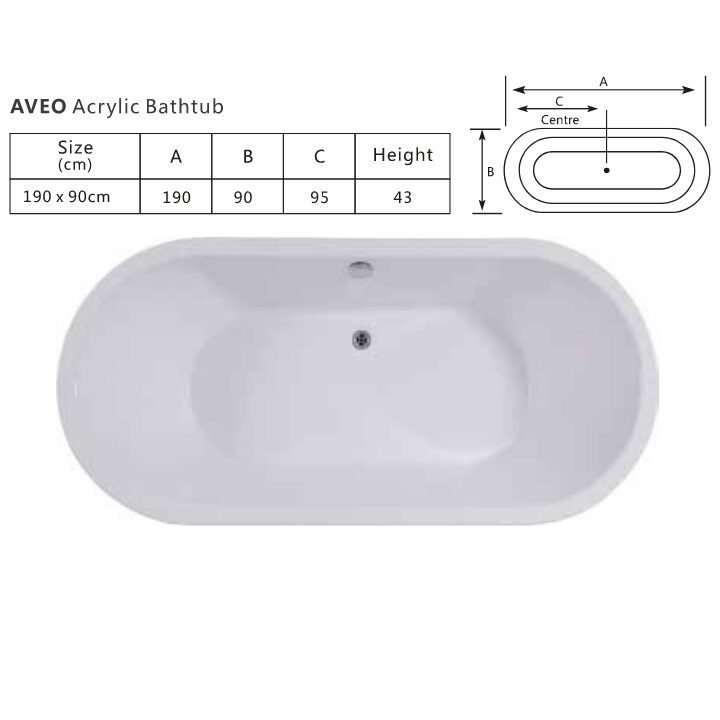 Aveo acrylic bathtub – elevate your shower room tub experience with a spacious 190cm dimension for unparalleled luxury - Image 2