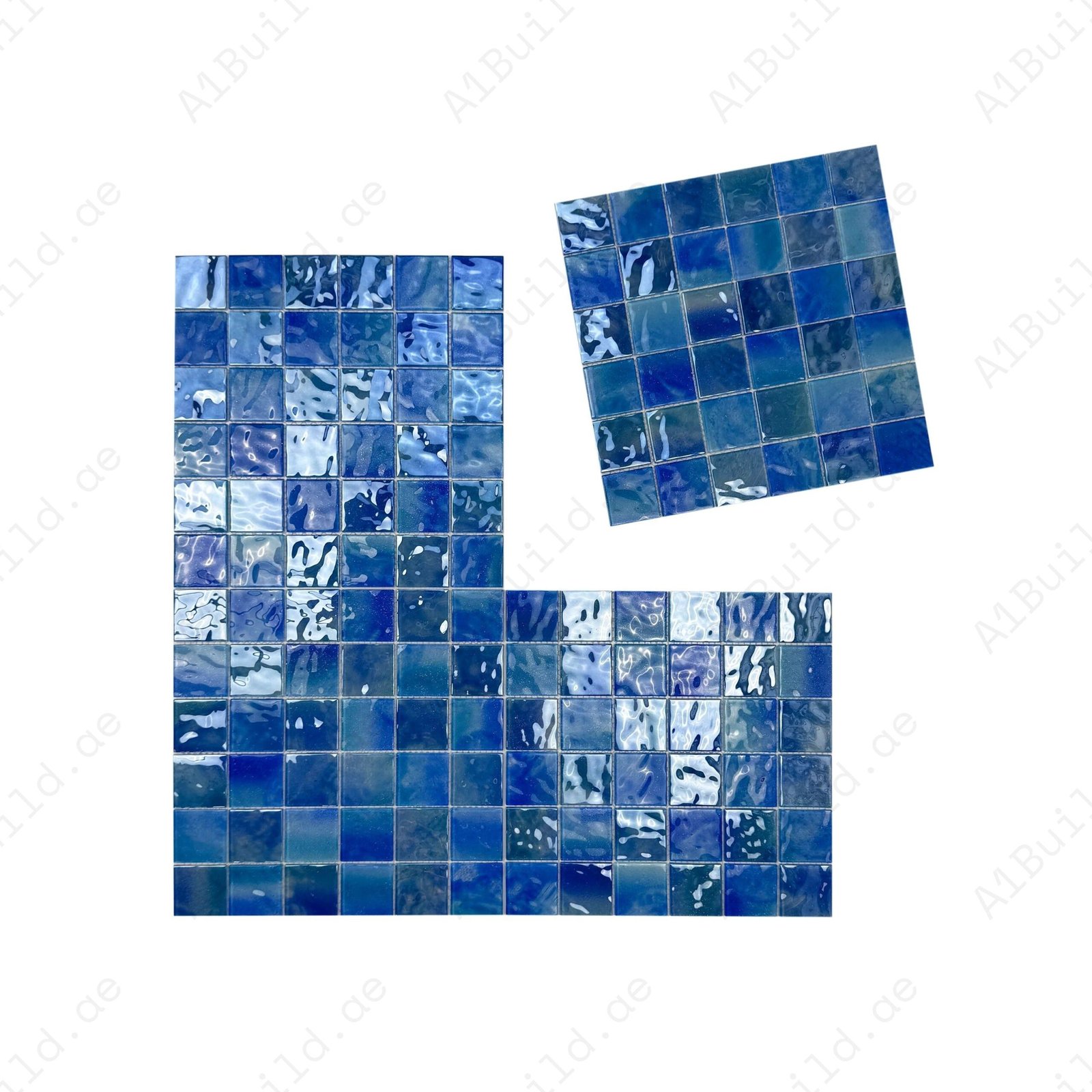 Marble Mirage Series Baby Blue & Neon Blue & Navy Blue Mixed Marble Transparent Textures Crystal Glass Mosaic - Image 2