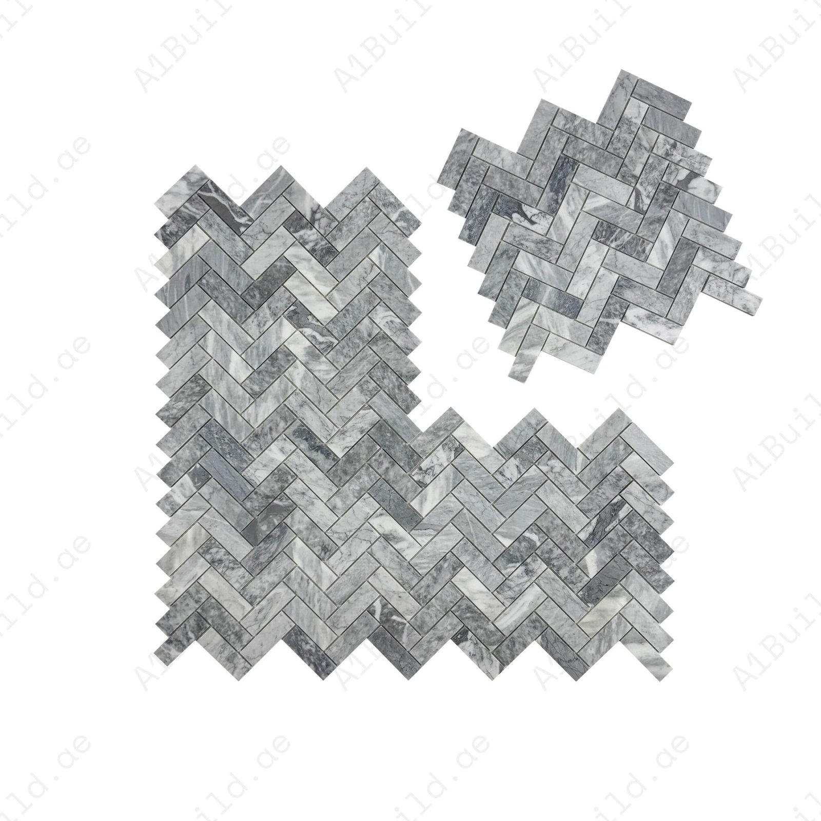 Savoy Prestige Series Bardiglio Polished Herringbone Marble Mosaic - Image 2