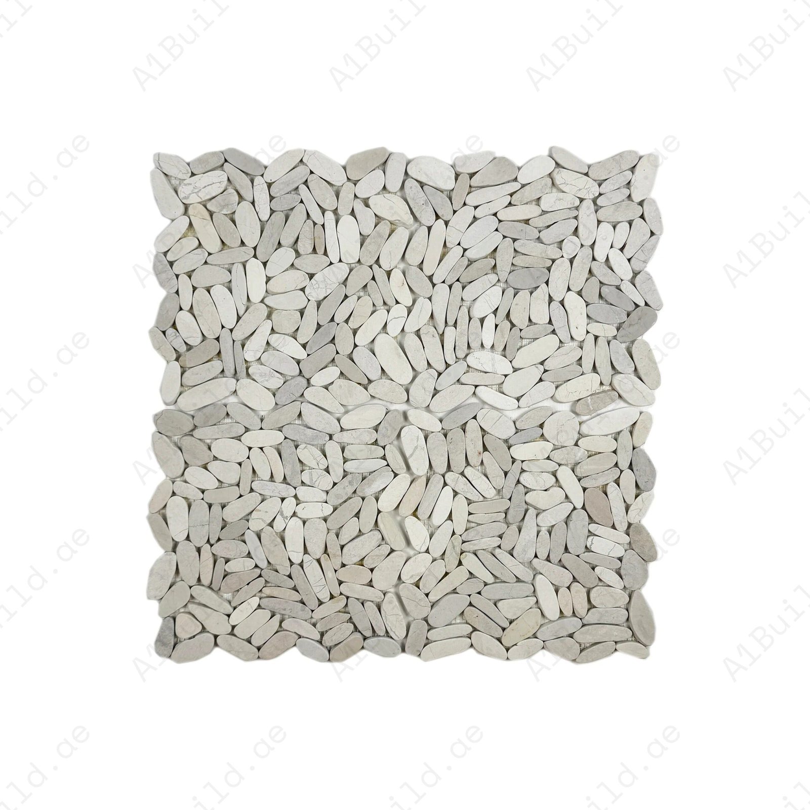 Pebble Serenade Series Beige Semi-Matte Sliced Cutting Long Elliptic Shape Natural Pebble Stone Mosaic