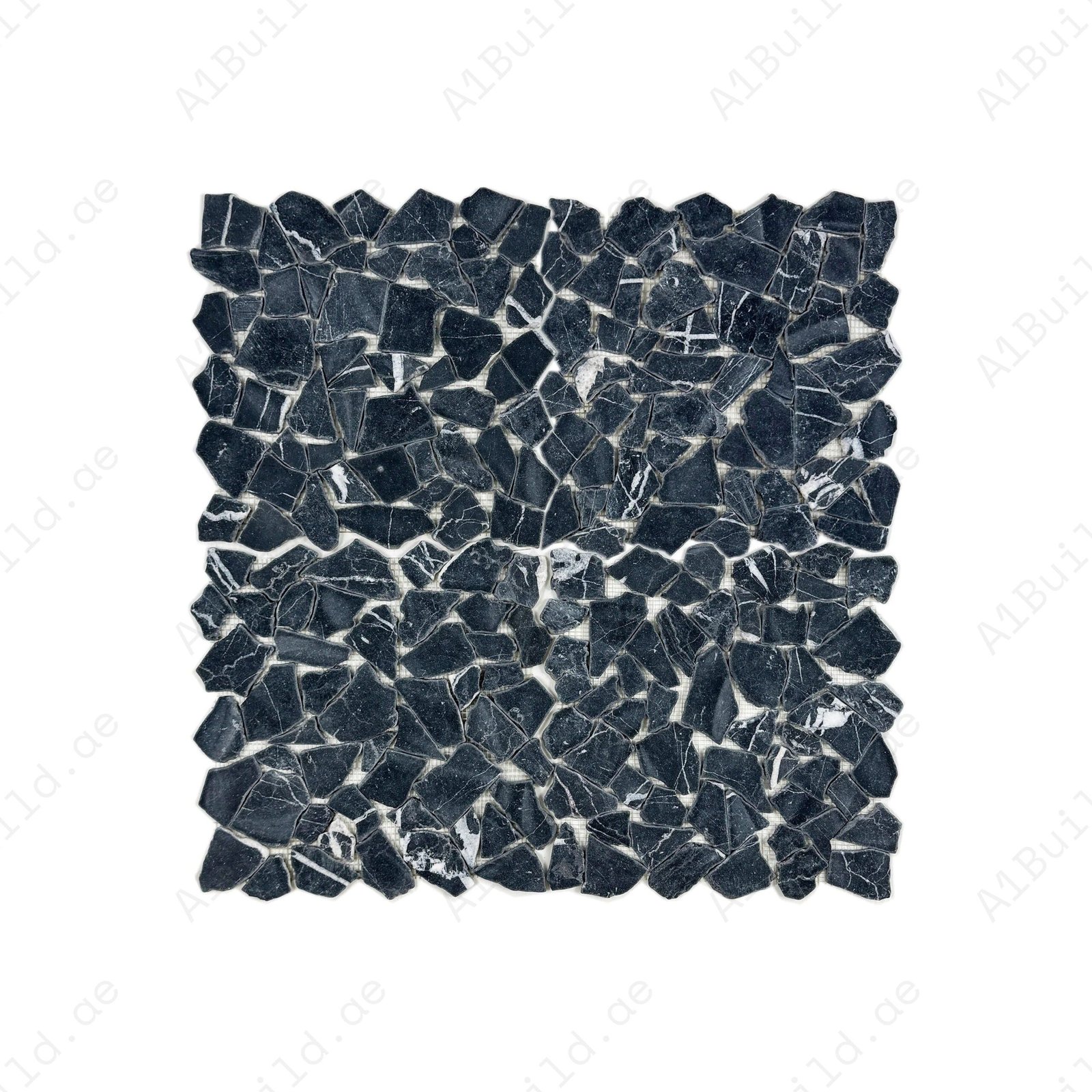 Marble Reverie Series Black Marquina Honed Irregular Shape Marble Mosaic