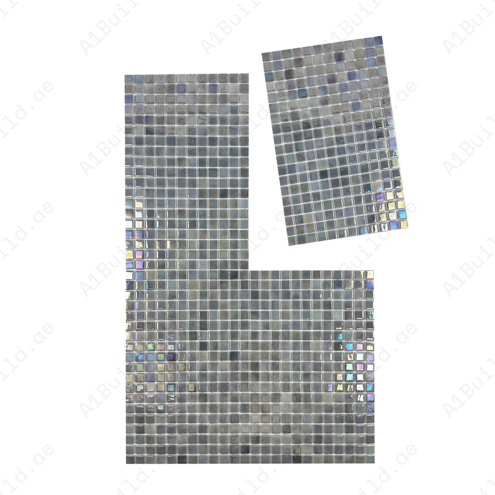 European Mosaic Series Light Grey Iridescent Recycled Glass Mosaic - Image 2