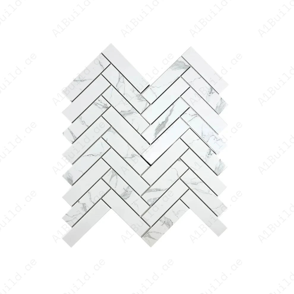 Carrara Lumina Series Carrara White Herringbone Porcelain Mosaic