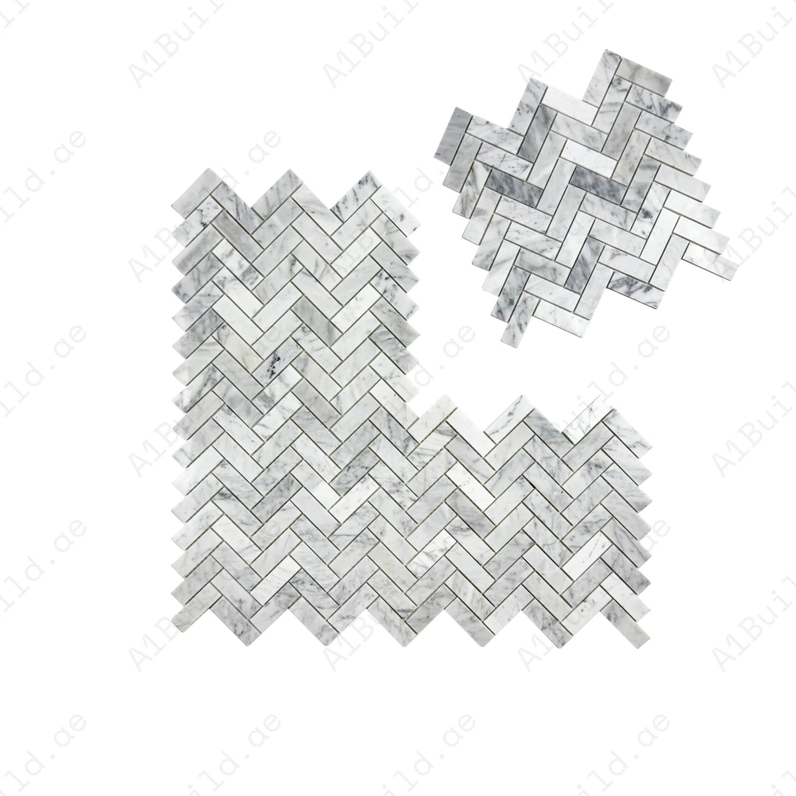 Savoy Prestige Series Carrara White Polished Herringbone Marble Mosaic - Image 2