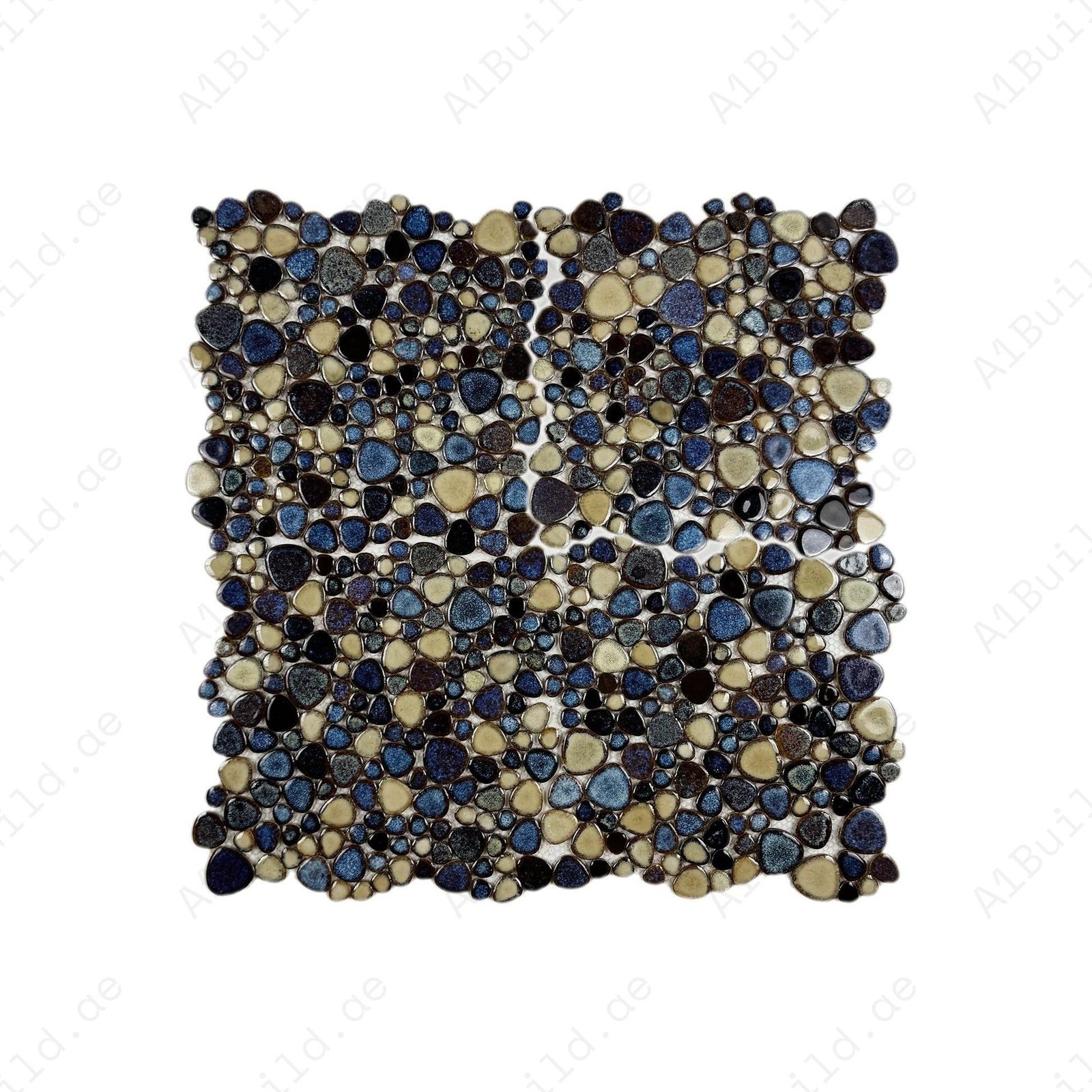 Positano Sky Series Cream White & Midnight Blue & Walnut Brown Mixed Round Ice Crack Porcelain Mosaic
