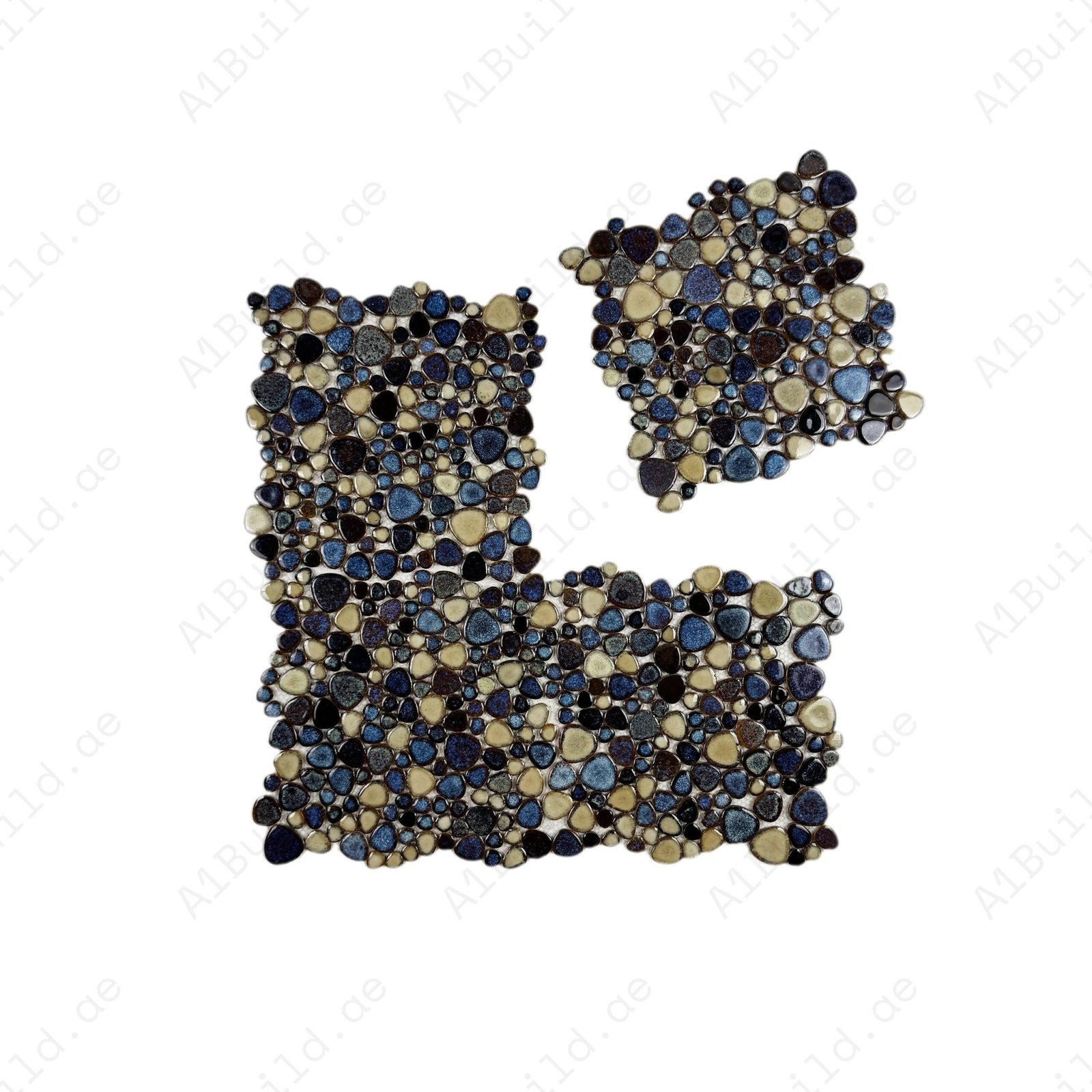 Positano Sky Series Cream White & Midnight Blue & Walnut Brown Mixed Round Ice Crack Porcelain Mosaic - Image 2