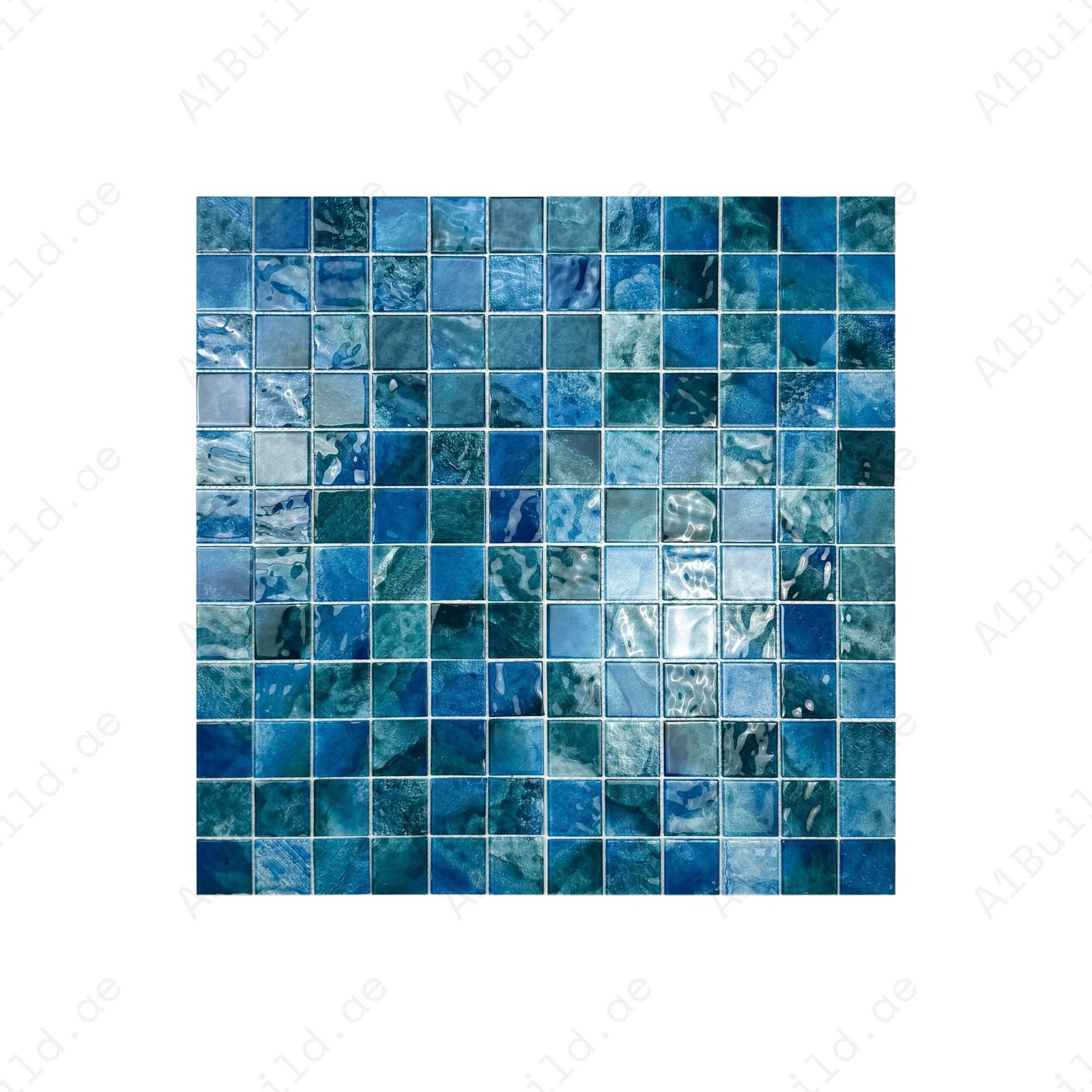 Marble Mirage Series Cyan Blue & Sky Blue & Tiffany Blue Mixed Marble Transparent Texture Crystal Glass Mosaic
