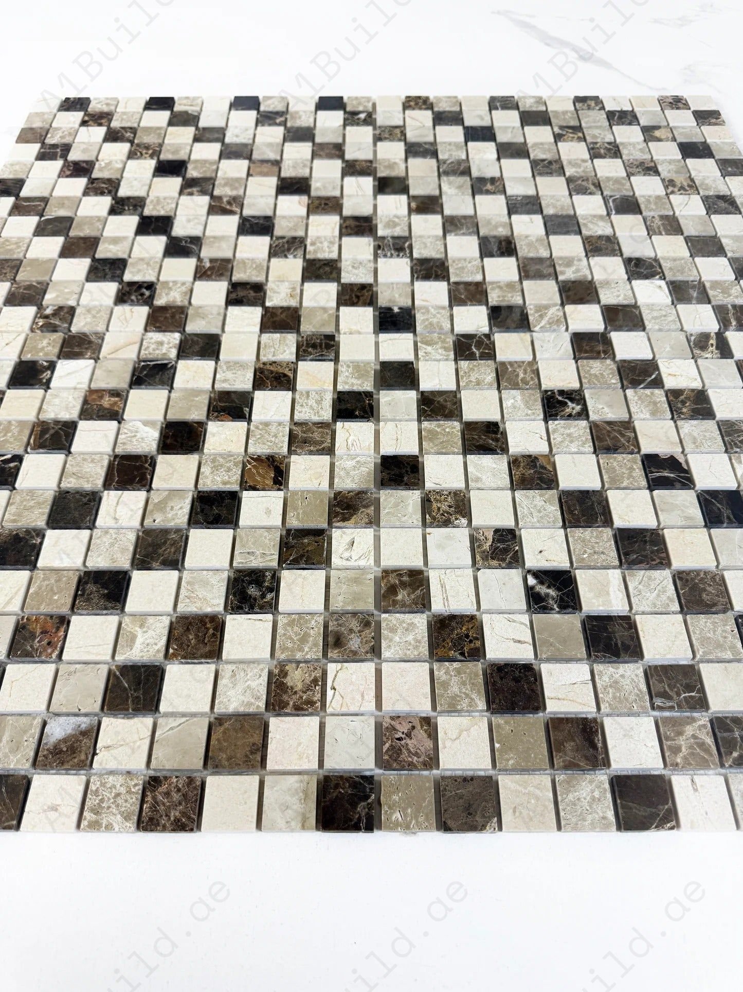 Palace Royale Series Dark Emperador & Cream Marfil Polished Sapcing Pattern Square Marble Mosaic - Image 2