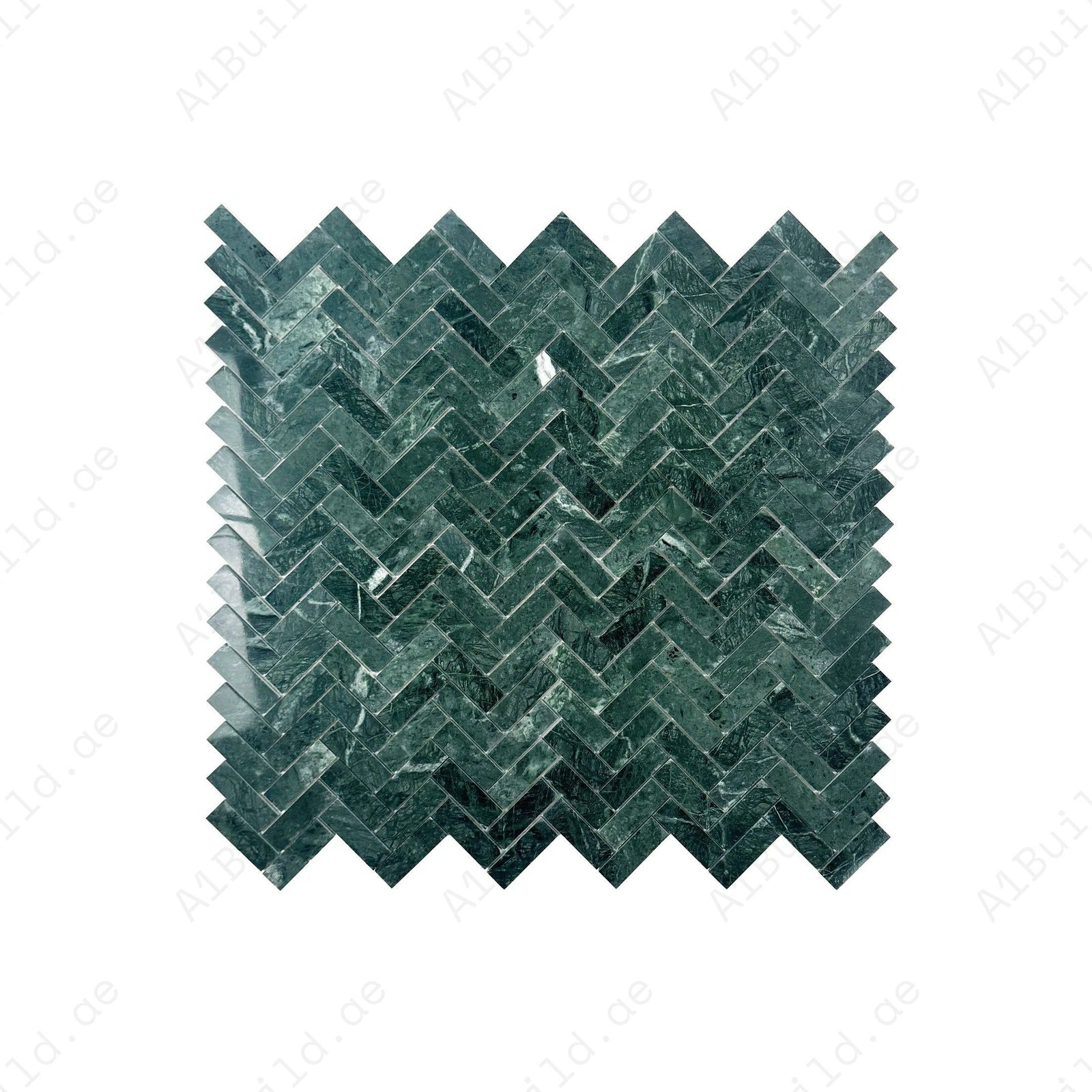 Savoy Prestige Series Dark Green Polished Herringbone Marble Mosaic